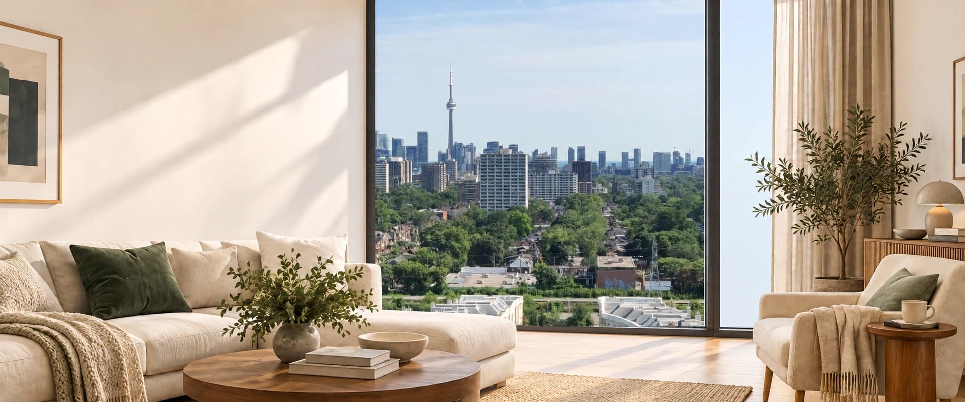 Bright Toronto rental condominium overlooking the city skyline and CN Tower